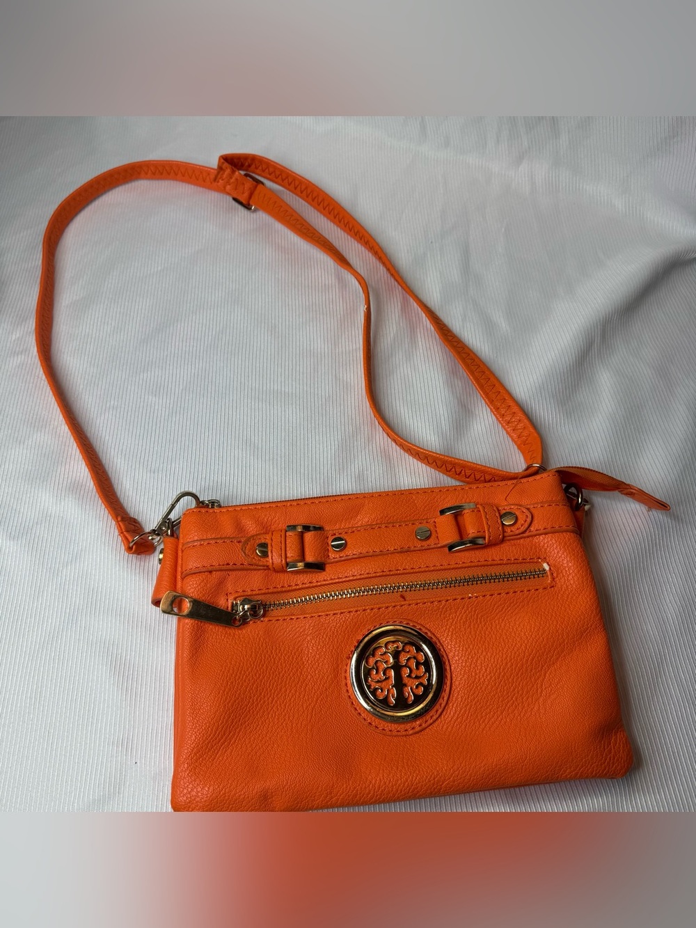 Orange multi zip purse crossbody bag